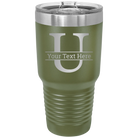 Personalized olive green 30 oz vacuum insulated tumbler with 'Monogram letter U' design