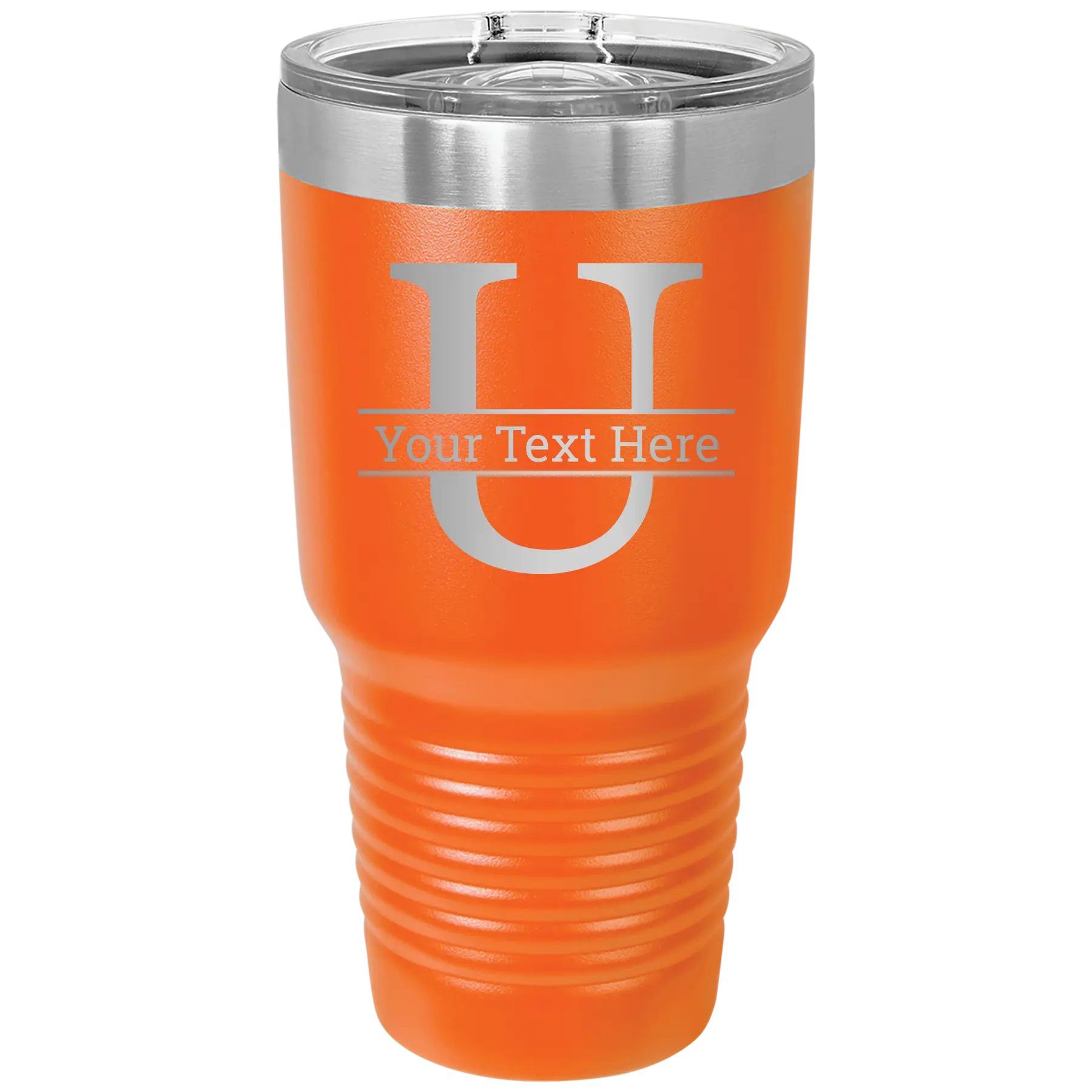 Personalized orange 30 oz vacuum insulated tumbler with 'Monogram letter U' design