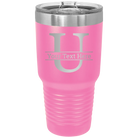Personalized pink 30 oz vacuum insulated tumbler with 'Monogram letter U' design