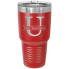 Personalized red 30 oz vacuum insulated tumbler with 'Monogram letter U' design