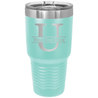 Personalized teal 30 oz vacuum insulated tumbler with 'Monogram letter U' design