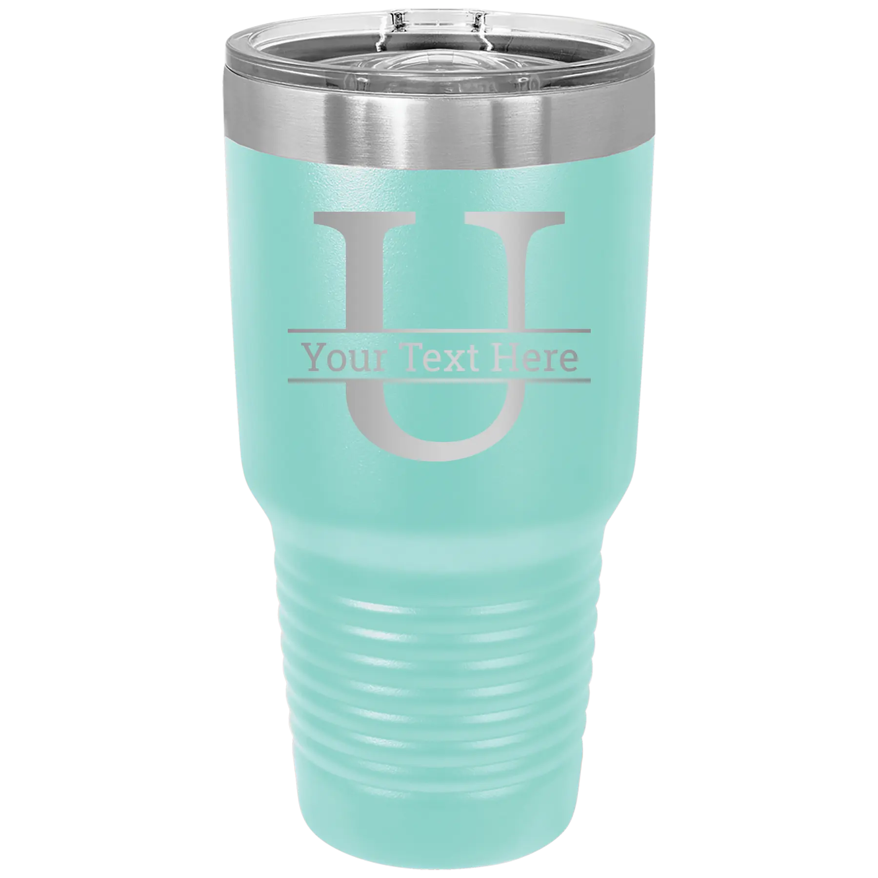 Personalized teal 30 oz vacuum insulated tumbler with 'Monogram letter U' design