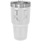 Personalized white 30 oz vacuum insulated tumbler with 'Monogram letter U' design
