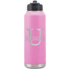 Personalized light purple 32 oz vacuum insulated water bottle with 'Monogram letter U' design