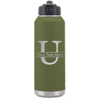 Personalized olive green 32 oz vacuum insulated water bottle with 'Monogram letter U' design