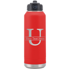Personalized red 32 oz vacuum insulated water bottle with 'Monogram letter U' design