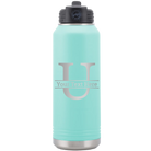 Personalized teal 32 oz vacuum insulated water bottle with 'Monogram letter U' design