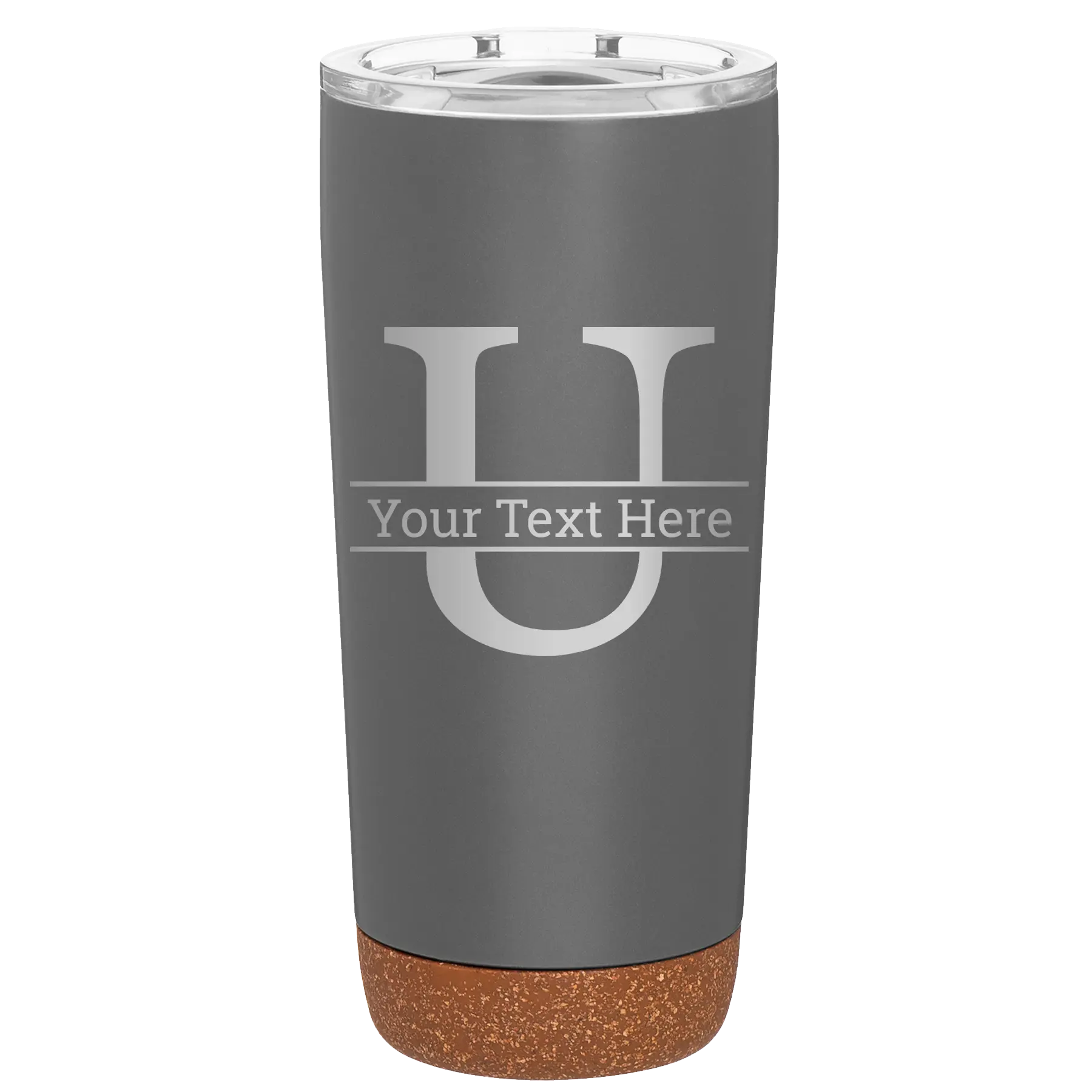 Personalized storm gray 20 oz vacuum insulated tumbler with 'Monogram letter U' design