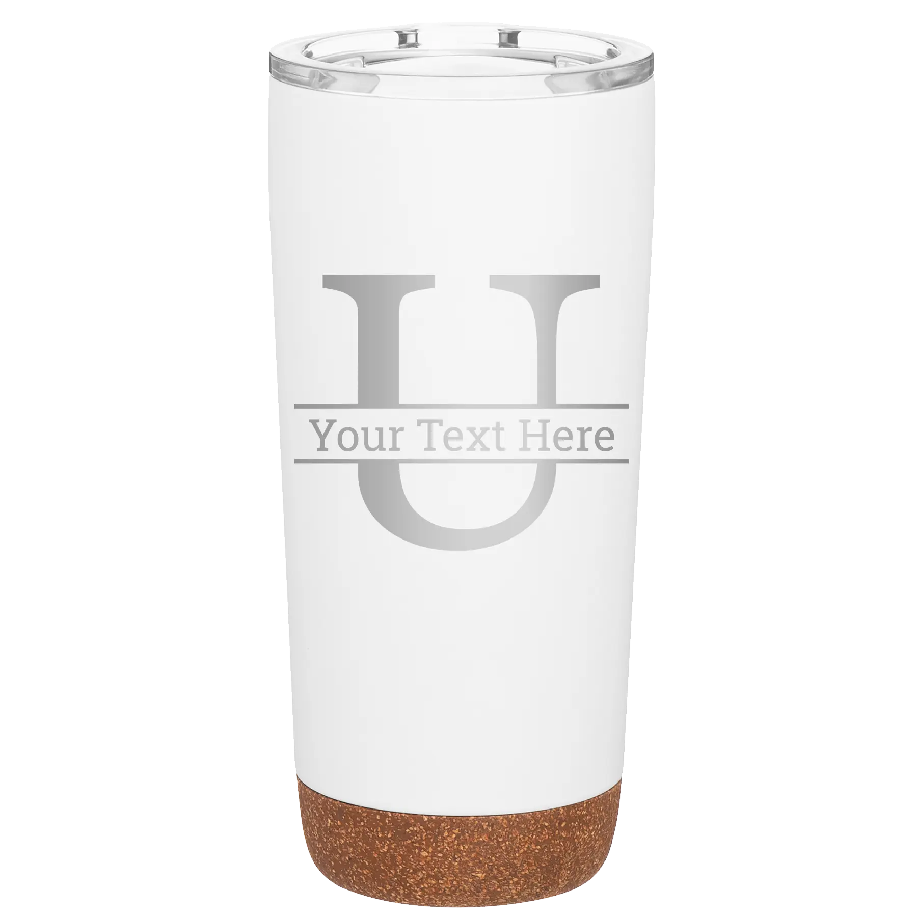Personalized white 20 oz vacuum insulated tumbler with 'Monogram letter U' design