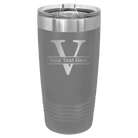 Personalized dark gray 20 oz vacuum insulated tumbler with 'Monogram letter V' design