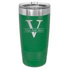 Personalized green 20 oz vacuum insulated tumbler with 'Monogram letter V' design