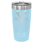 Personalized light blue 20 oz vacuum insulated tumbler with 'Monogram letter V' design