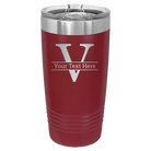 Personalized maroon 20 oz vacuum insulated tumbler with 'Monogram letter V' design