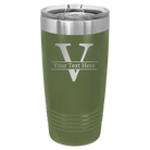 Personalized olive green 20 oz vacuum insulated tumbler with 'Monogram letter V' design