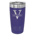 Personalized purple 20 oz vacuum insulated tumbler with 'Monogram letter V' design