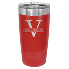 Personalized red 20 oz vacuum insulated tumbler with 'Monogram letter V' design