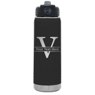 Personalized black 20 oz vacuum insulated water bottle with 'Monogram letter V' design