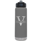 Personalized dark gray 20 oz vacuum insulated water bottle with 'Monogram letter V' design