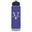 Personalized purple 20 oz vacuum insulated water bottle with 'Monogram letter V' design