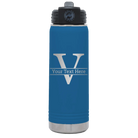Personalized royal blue 20 oz vacuum insulated water bottle with 'Monogram letter V' design