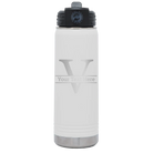 Personalized white 20 oz vacuum insulated water bottle with 'Monogram letter V' design