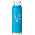 Personalized aqua 24 oz vacuum insulated water bottle with 'Monogram letter V' design