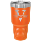 Personalized orange 30 oz vacuum insulated tumbler with 'Monogram letter V' design