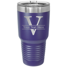 Personalized purple 30 oz vacuum insulated tumbler with 'Monogram letter V' design