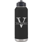 Personalized black 32 oz vacuum insulated water bottle with 'Monogram letter V' design