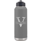 Personalized dark gray 32 oz vacuum insulated water bottle with 'Monogram letter V' design