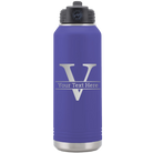 Personalized purple 32 oz vacuum insulated water bottle with 'Monogram letter V' design