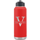 Personalized red 32 oz vacuum insulated water bottle with 'Monogram letter V' design