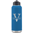 Personalized royal blue 32 oz vacuum insulated water bottle with 'Monogram letter V' design