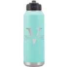 Personalized teal 32 oz vacuum insulated water bottle with 'Monogram letter V' design