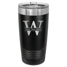 Personalized black 20 oz vacuum insulated tumbler with 'Monogram letter W' design