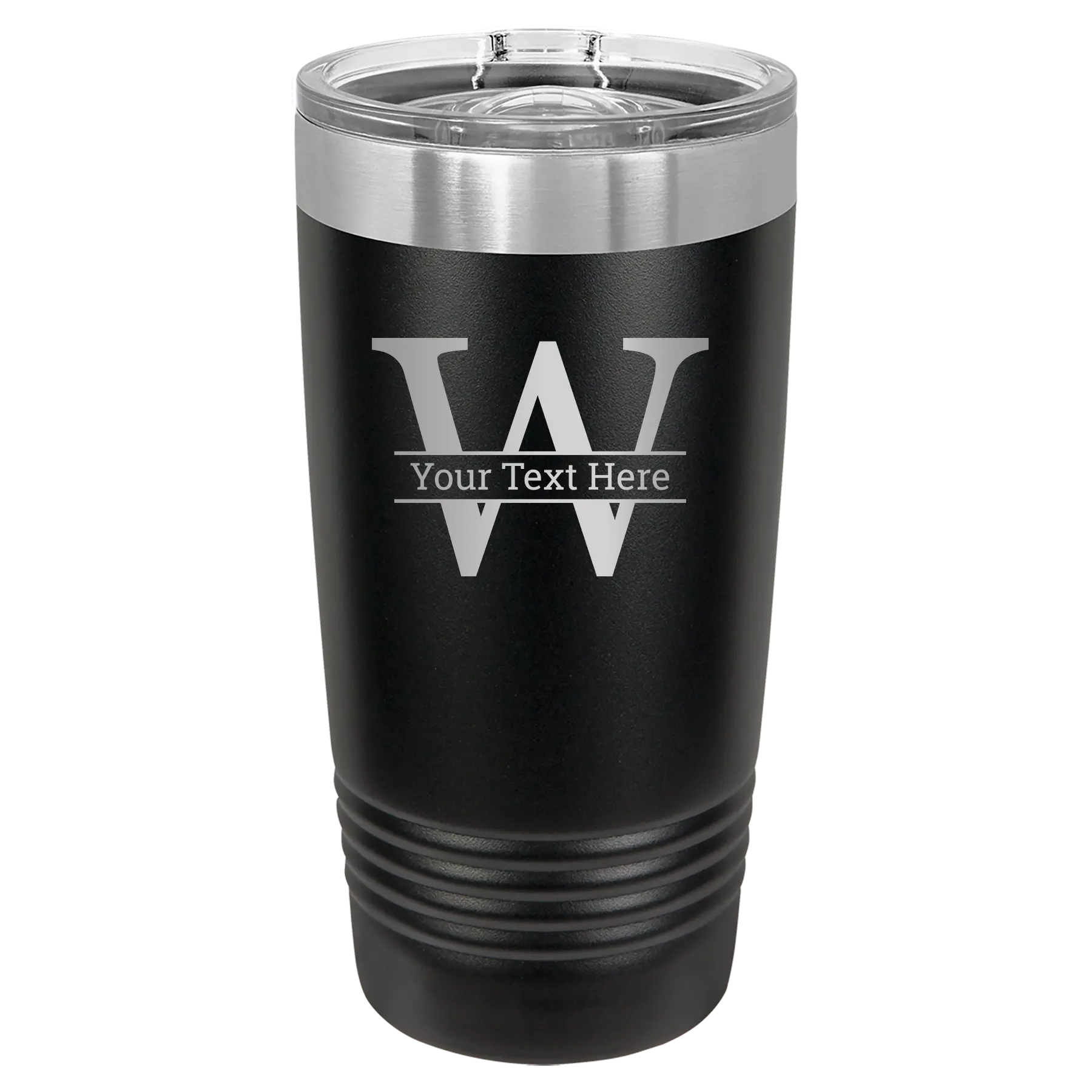 Personalized black 20 oz vacuum insulated tumbler with 'Monogram letter W' design