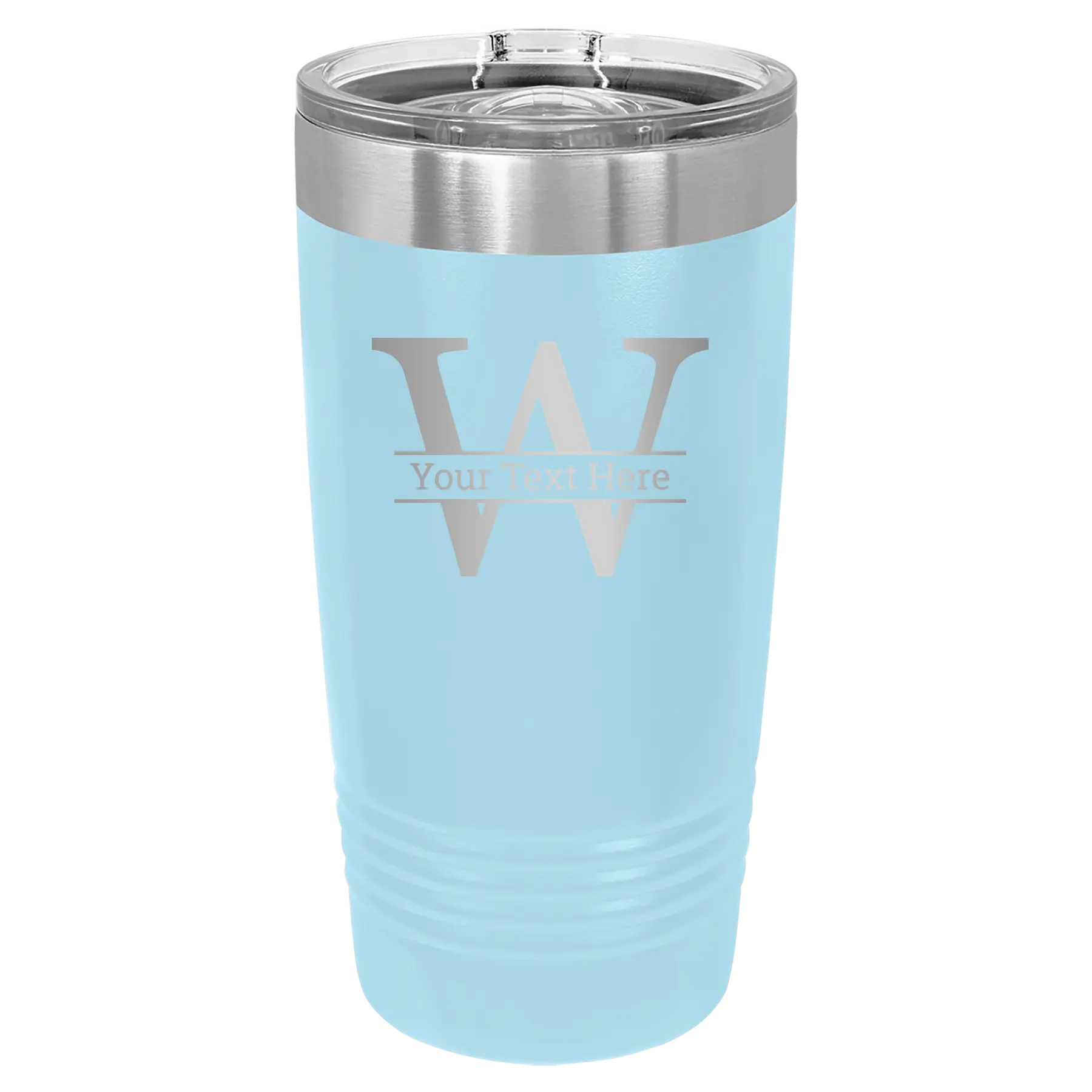 Personalized light blue 20 oz vacuum insulated tumbler with 'Monogram letter W' design
