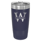 Personalized navy 20 oz vacuum insulated tumbler with 'Monogram letter W' design