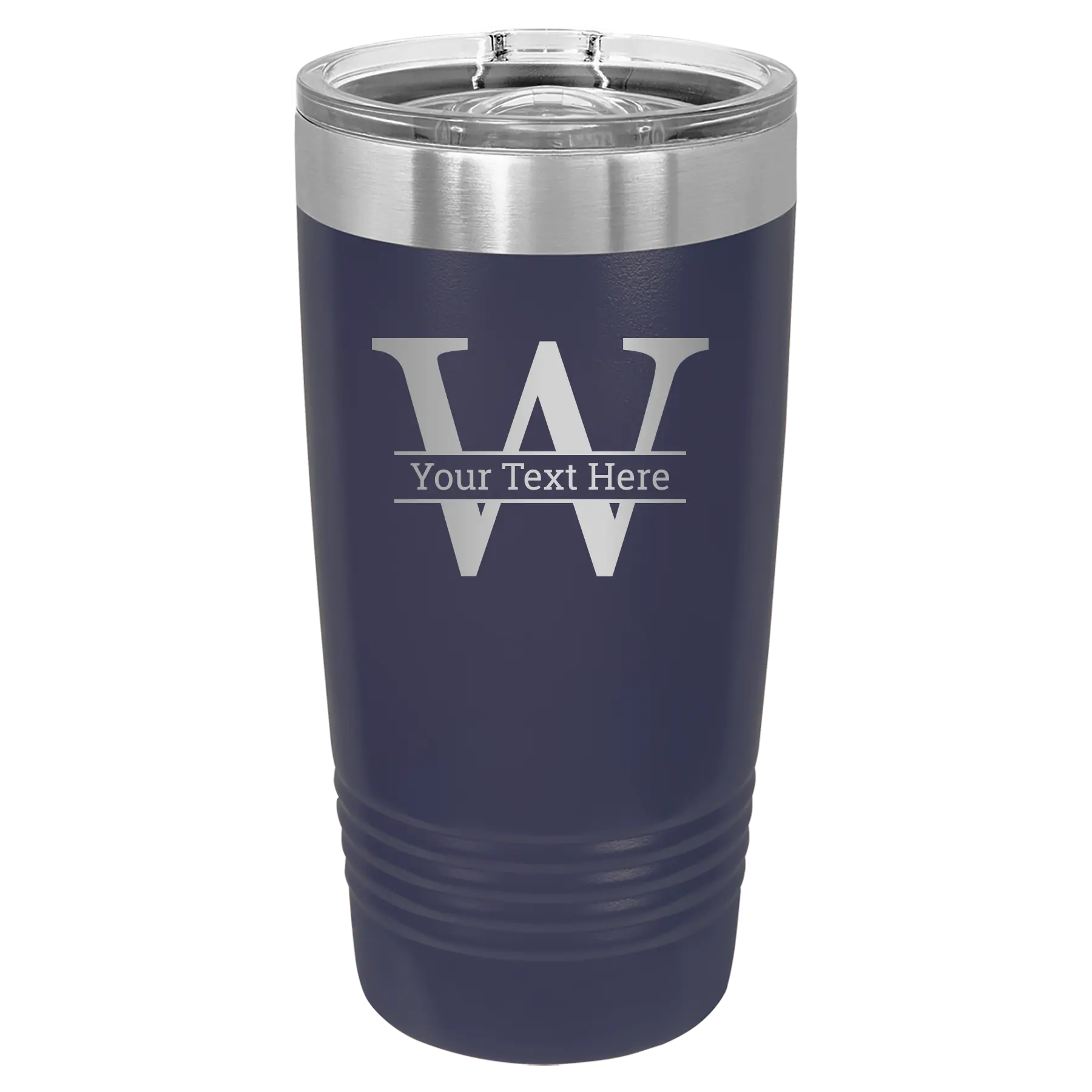 Personalized navy 20 oz vacuum insulated tumbler with 'Monogram letter W' design