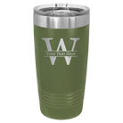 Personalized olive green 20 oz vacuum insulated tumbler with 'Monogram letter W' design