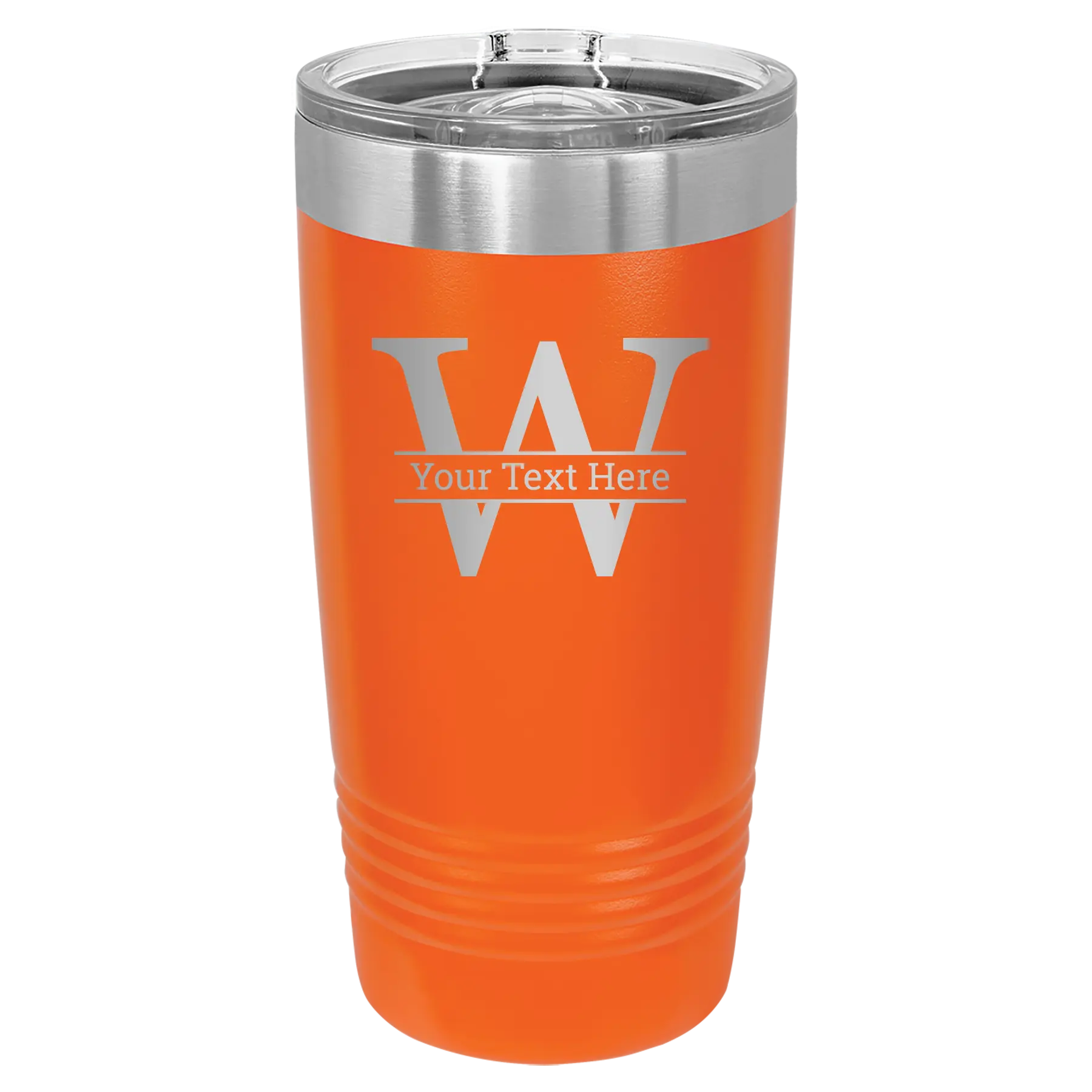 Personalized orange 20 oz vacuum insulated tumbler with 'Monogram letter W' design