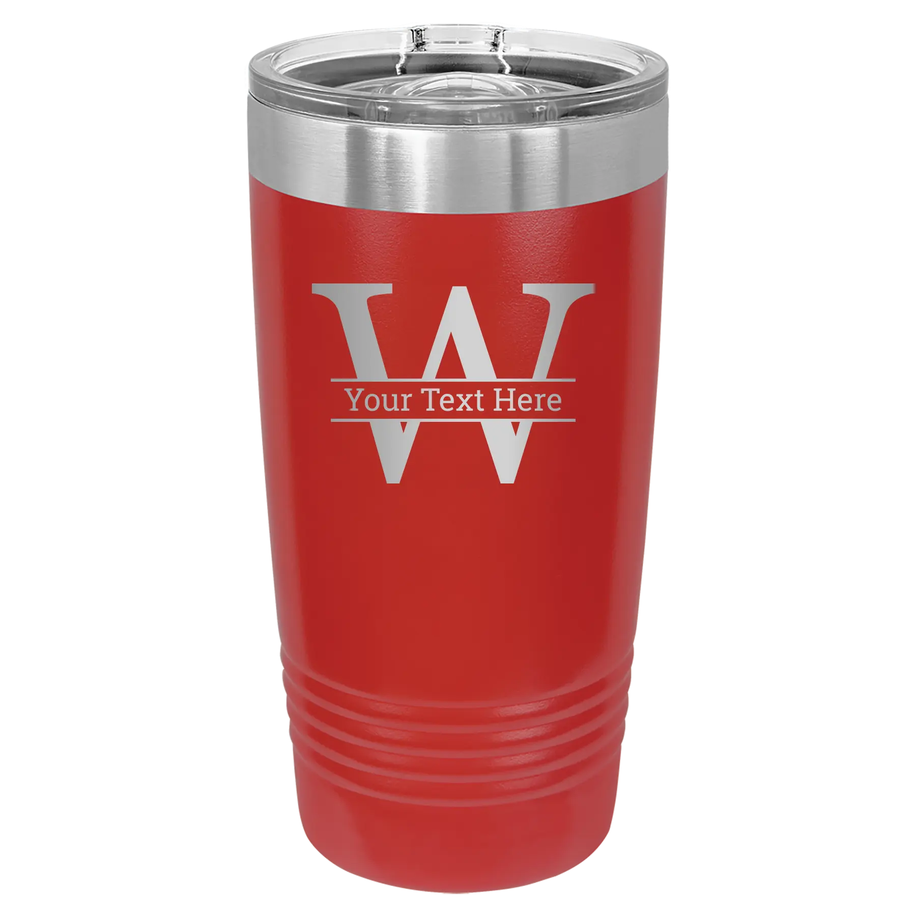Personalized red 20 oz vacuum insulated tumbler with 'Monogram letter W' design