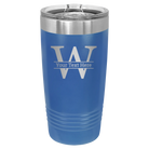 Personalized royal blue 20 oz vacuum insulated tumbler with 'Monogram letter W' design