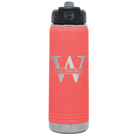 Personalized coral 20 oz vacuum insulated water bottle with 'Monogram letter W' design