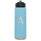 Personalized light blue 20 oz vacuum insulated water bottle with 'Monogram letter W' design