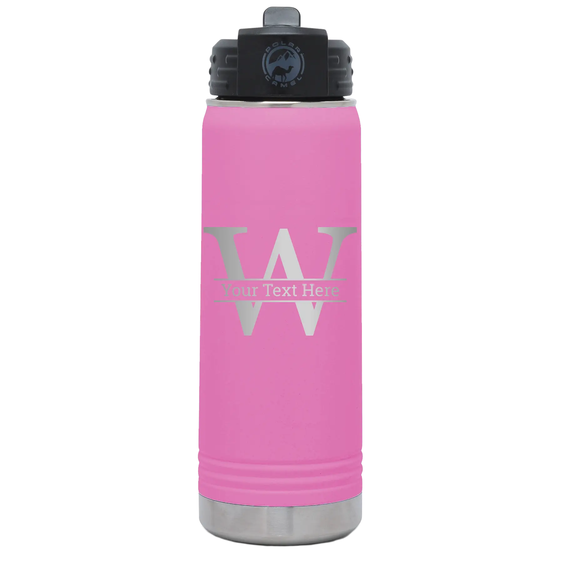 Personalized light purple 20 oz vacuum insulated water bottle with 'Monogram letter W' design