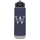 Personalized navy 20 oz vacuum insulated water bottle with 'Monogram letter W' design