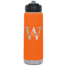 Personalized orange 20 oz vacuum insulated water bottle with 'Monogram letter W' design