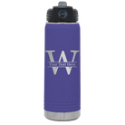 Personalized purple 20 oz vacuum insulated water bottle with 'Monogram letter W' design