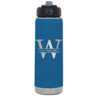Personalized royal blue 20 oz vacuum insulated water bottle with 'Monogram letter W' design